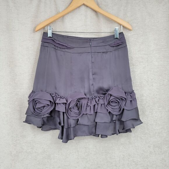 Ryu Smokey Purple Satin and Chiffon Ruffled Mini Skirt Women's Size Small - Picture 3 of 11